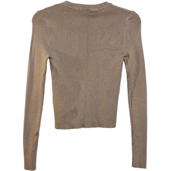 Ribbed Crew Neck Casual Long Sleeve Sweater Top Brown Size Small - Picture 3 of 3